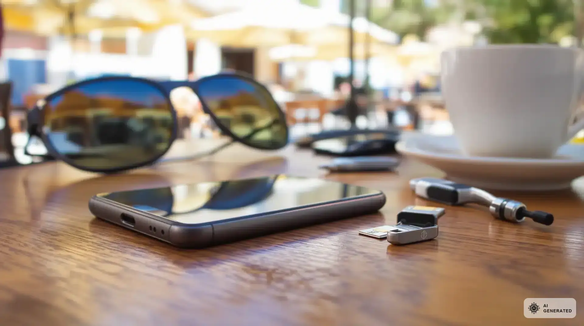 Handyvertrag Auswanderer: Die beste Lösung 2026 2 Handyvertrag für Auswanderer - Smartphone mit SIM-Karte im Café auf Zypern