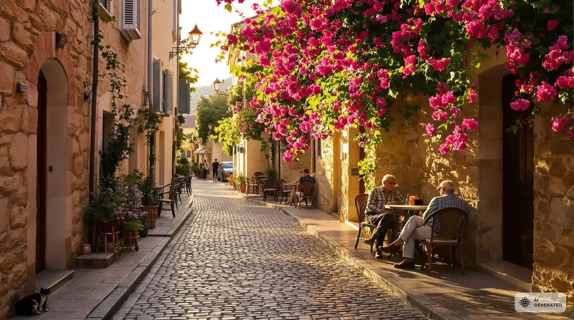 Ist Zypern sicher - friedliche Dorfgasse in Paphos bei Sonnenuntergang