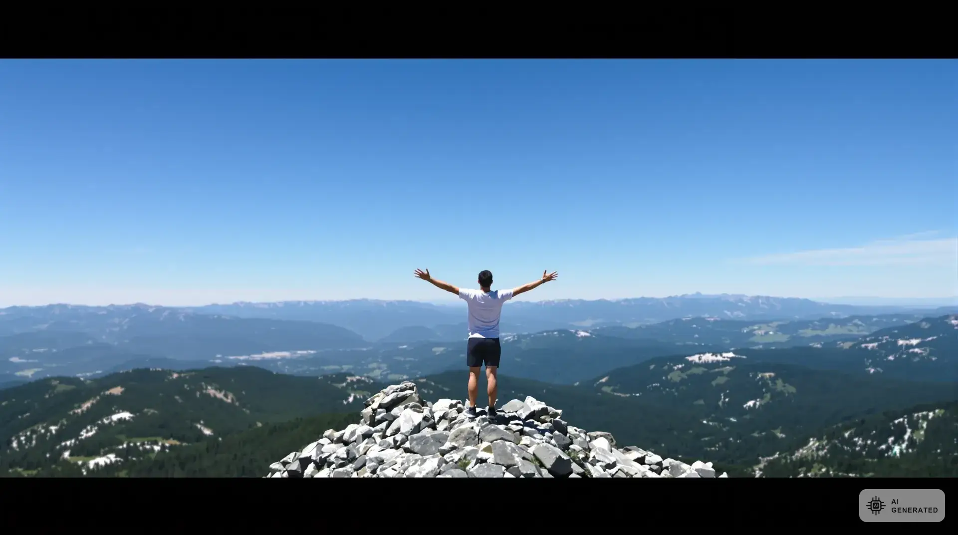 Luftqualität auf Zypern - Person auf Berggipfel atmet tief ein