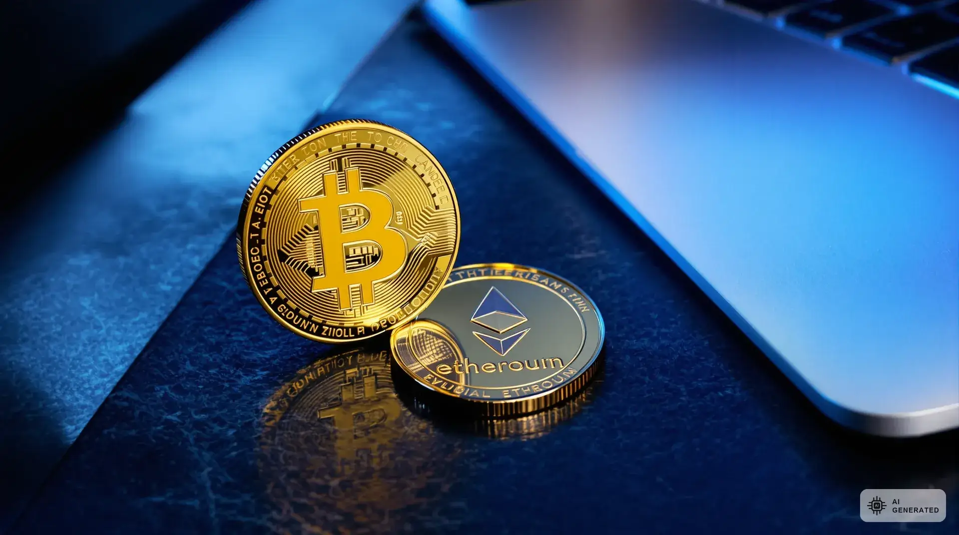 Krypto & Steuern auf Zypern: Der komplette Guide 2 Krypto Steuern Zypern - Bitcoin und Ethereum Münzen auf Schreibtisch